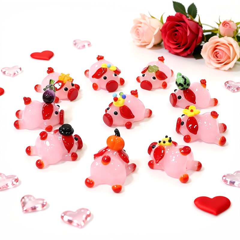 Desk Setup At Home - Figura de Cerdo Rosa de Cristal,