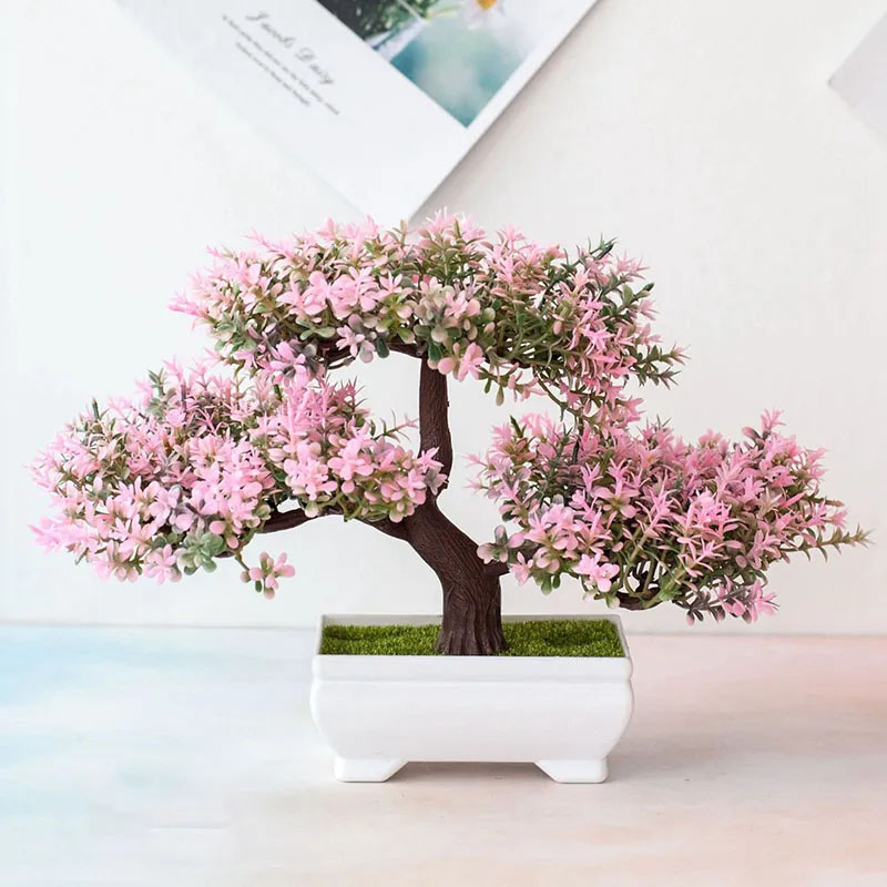 Desk Setup At Home - Plantas artificiales bonsái, plantas falsas, flores,